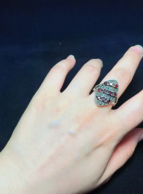 【BW古董】古董波西米亚绝矿红石榴石戒指，活口