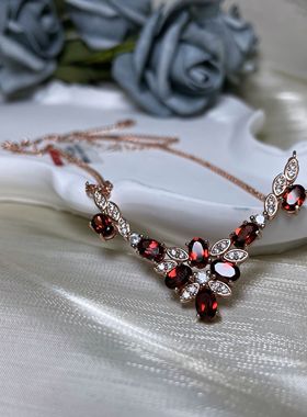 【BW宝石】红宝石平替绝美的纯净体红镁铝榴石套链，精巧镶嵌带证