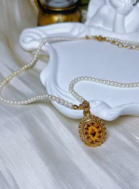 【BW中古】中古1928稀有款珍珠项链配板绘吊坠，品相优