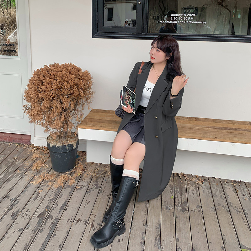 胖MM大码女装秋冬过膝中长款大衣宽松显瘦长西装风衣外套20531,淘宝优惠券,粉丝福利购,淘宝优惠卷