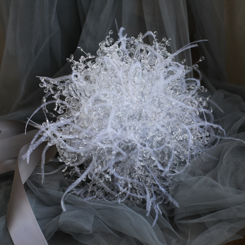 水晶DIY新娘手捧花羽毛婚礼手工材料包闺蜜结婚礼物新婚成品摄影 - 图3