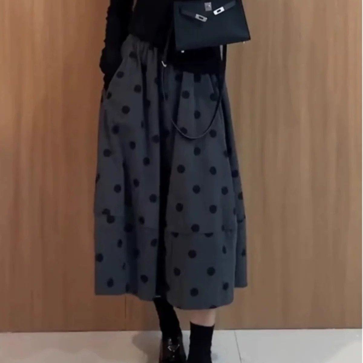灰色波点花苞裙女秋季流行新款半裙显瘦遮肉洋气百搭a字半身裙子,淘宝优惠券,粉丝福利购,淘宝优惠卷
