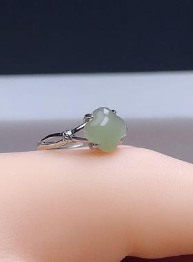 天然和田玉四叶草女士可调节戒指