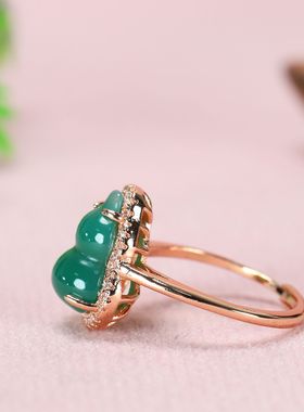 女绿玛瑙玉髓葫芦戒指戒指