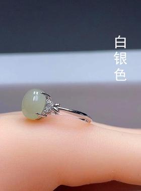 S925戒指 银镶嵌可调节女士戒指蝴蝶飞飞简约气质女士活口玉戒指