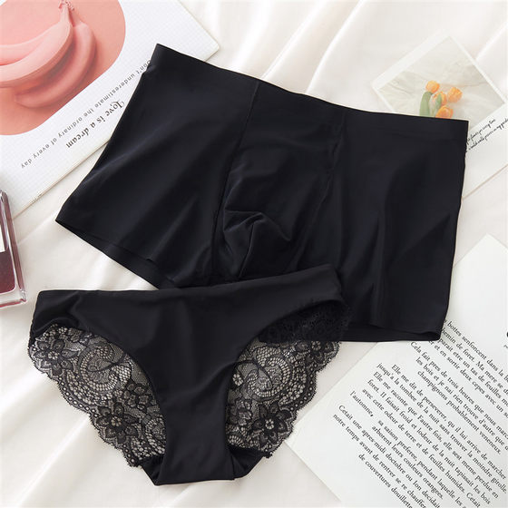 A set of free shipping nationwide! Thin, traceless ice silk couple underwear, sexy and tempting, red and transparent for wedding in the year of birth