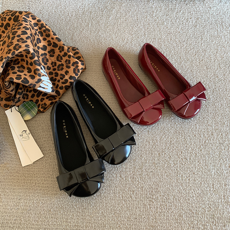 鞋大师网红同款鞋蝴蝶结面包鞋女复古奶奶鞋单鞋平底 - 图1