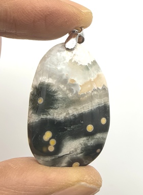 天然海洋碧玉水草玛瑙纯银镶嵌男女吊坠挂坠异象水晶一物一图A31