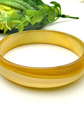 天然玛瑙水晶手镯女款冰透黄宽版镯子美容养颜62mm一物一图A14-1