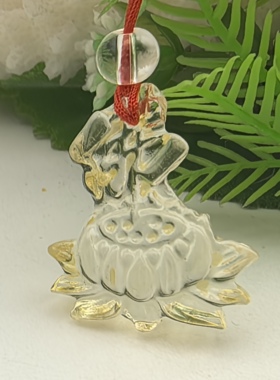 东海天然老料黄水晶原石雕刻莲花佛吊坠挂件一物一图A51-11