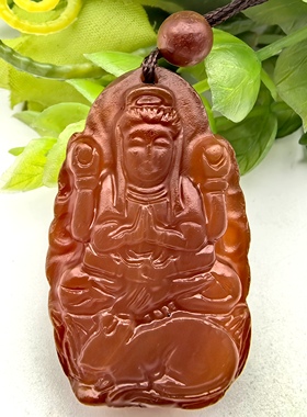 千手观音天然红玉髓生肖兔守护神吊坠挂件一物一图A45-101