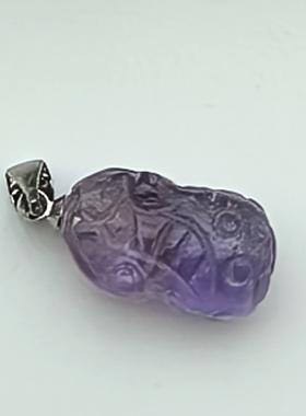 天然紫水晶貔貅吊坠招财貔貅项链女锁骨链皮丘挂件饰品礼物A27