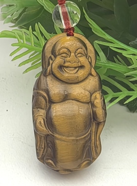 笑揽长风站佛～天然黄虎眼石笑佛吊坠挂件一物一图A51-10