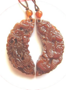 清货天然红玉髓龙凤牌水晶挂件挂坠吊坠一对男女款情侣款A13