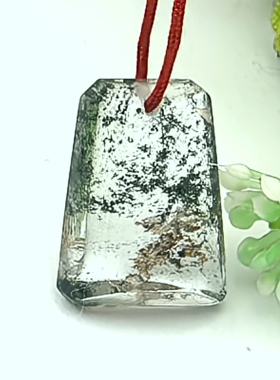 星垂霞起～天然老料绿粉幽灵水晶吊坠挂件一物一图A50-109