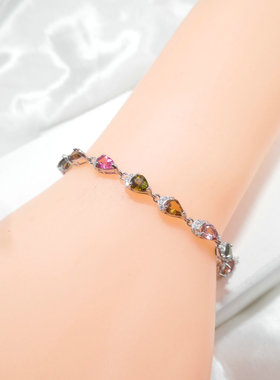 女士通体银天然碧玺原创设计手链