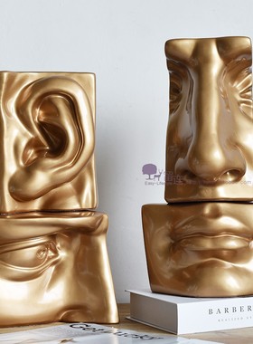 金色树脂嘴巴鼻子五官摆件装饰品