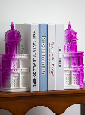 暮色城堡白紫色渐变书挡艺术摆件