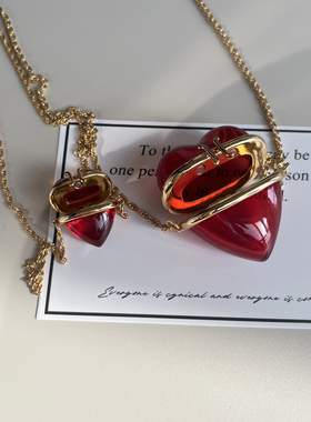 小众古早红色爱心宝盒项链