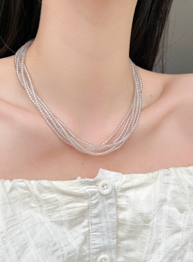 灰水晶多层项链挂钩扣小众设计
