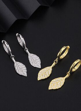 通体S999足银纯银镶钻金枝耳环