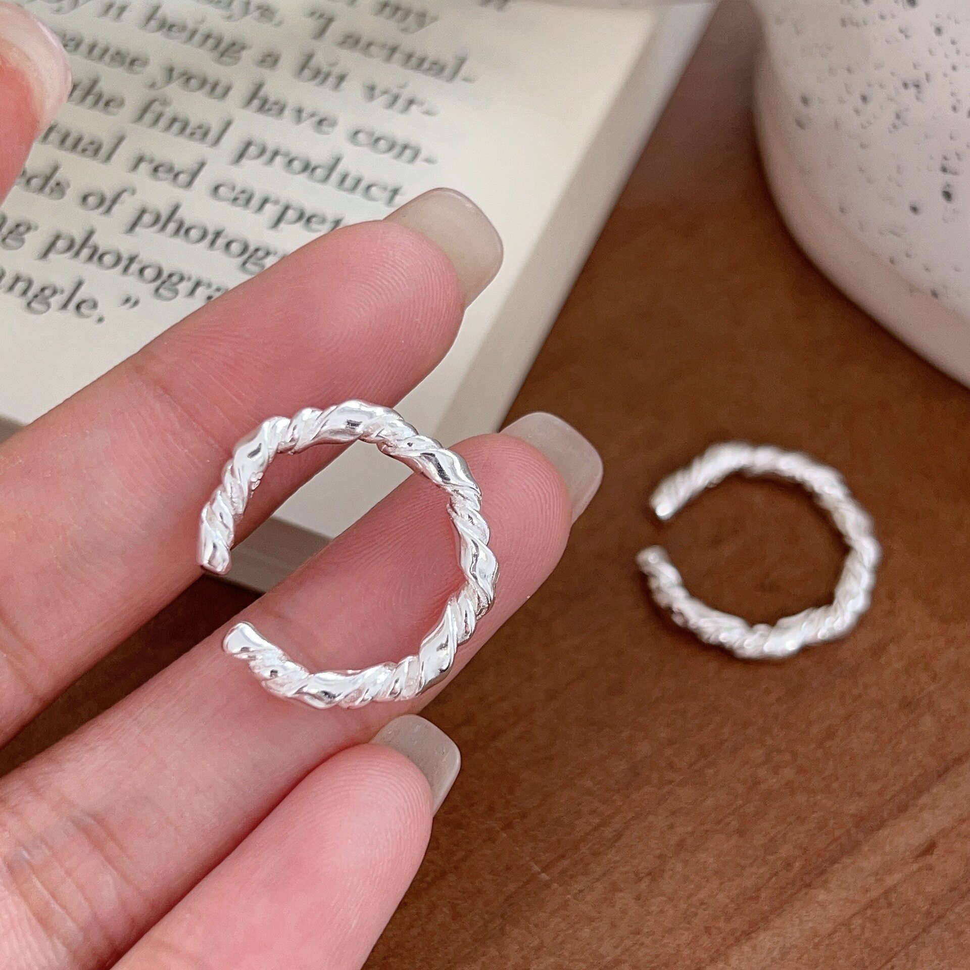 All-over S925 sterling silver twist ring for women