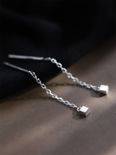 通体S999足银纯银方块耳线女款设计感高级轻奢小众简约韩版养耳洞 - 图2