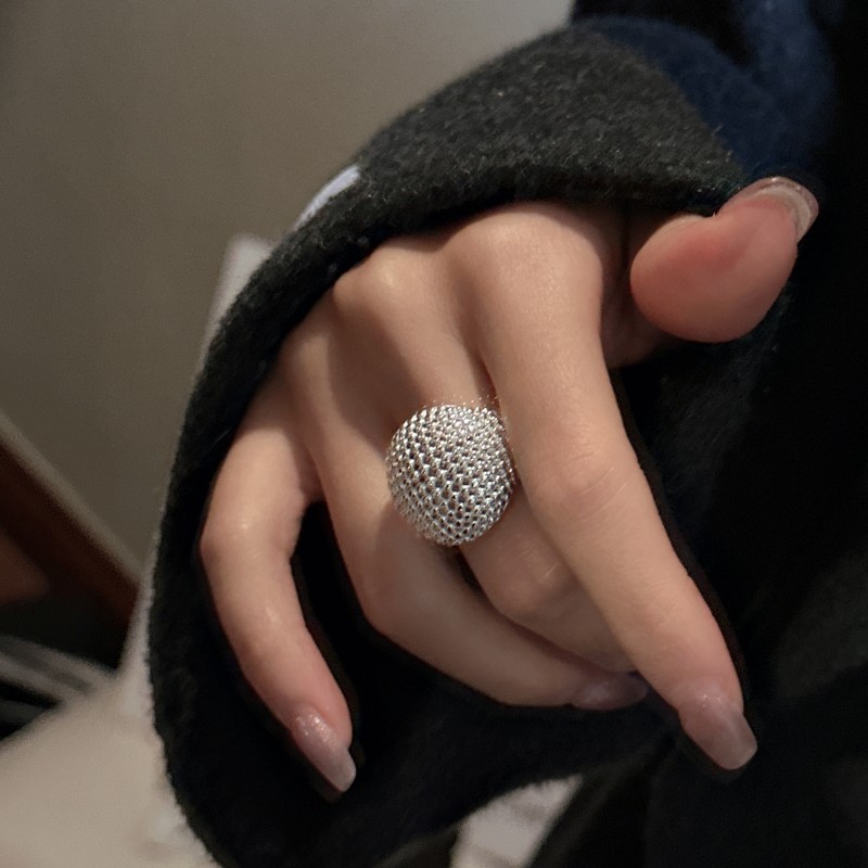 All-over S925 sterling silver mesh ball ring