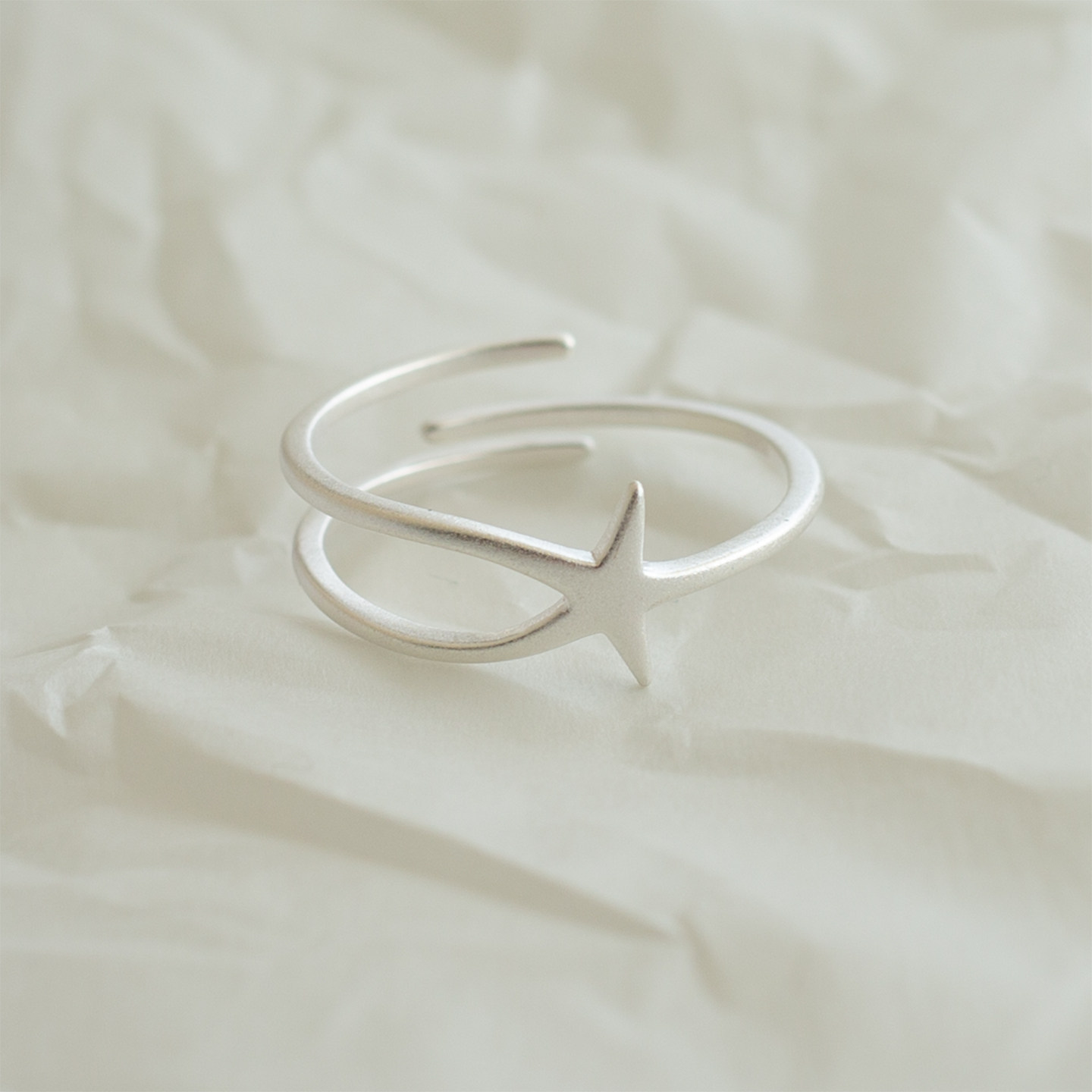 S925 sterling silver frosted star open ring for women