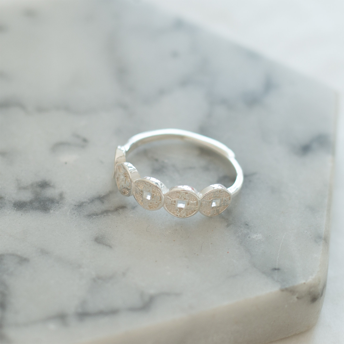 All-over S999 solid silver sterling silver coin ring