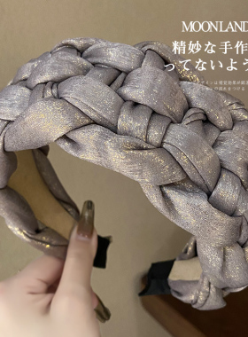 中古风个性亮面编织宽边发箍女款