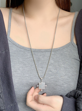 钛钢龙骨链情侣拼图项链