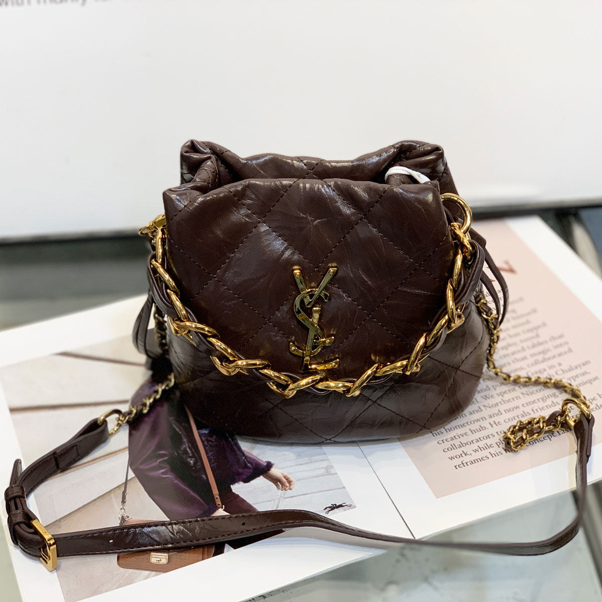 新款大菱格粗链条精致迷你水桶包牛皮小包单肩斜挎欧美字母潮流女,淘宝优惠券,粉丝福利购,淘宝优惠卷