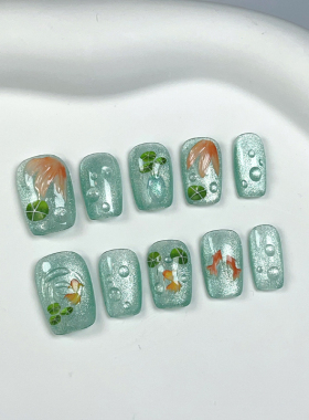 鱼戏莲叶间纯手工穿戴甲
