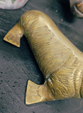 中古黄铜材质海狮海豹造型家居装饰摆件孤品