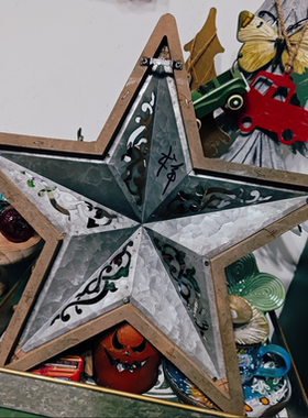 乡村风木质铁艺镂空星星造型摆件壁挂瑕疵特价孤品