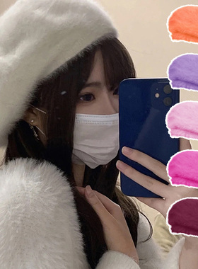 韩版兔毛贝雷帽女士保暖春天画家帽 韩版纯色潮款兔毛毛 帽子