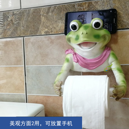可爱青蛙壁挂纸巾架卡通可爱卫生间浴室壁挂粘墙上立体厕所卷纸架 - 图0