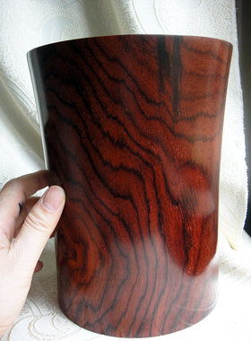 木檀世家缅甸酸枝笔筒 虎纹鬼眼高身酸枝木笔筒一对2只