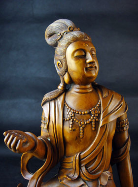 黄杨木古典包浆观世音菩萨时代魅力 波浪自在观音珍藏收藏品木雕