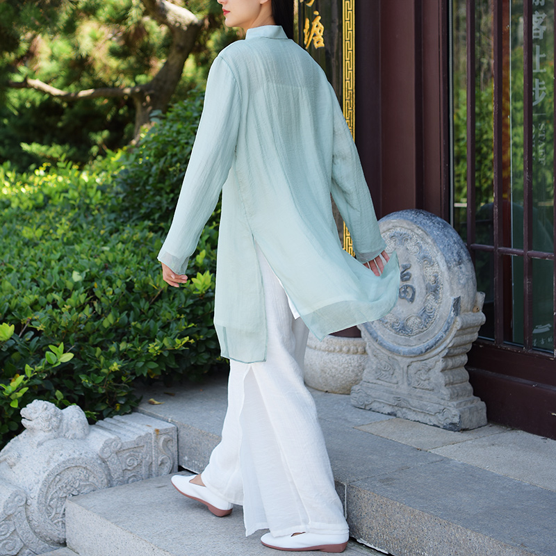 太极服女飘逸 2022新款中国风真丝棉麻双层太极拳练功服晨练服-图3