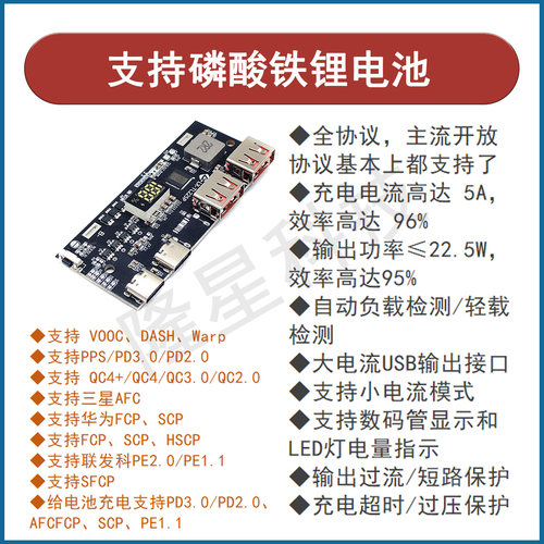 22.5W快充模块移动电源主板充电快充板3.2V磷酸铁锂大单体电池 - 图0