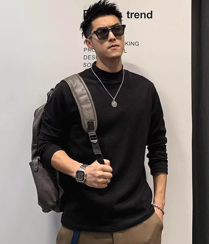双面磨毛德绒长袖t恤男士秋冬保暖内衣修身半高领秋衣打底衫男女-第1张图片-提都小院