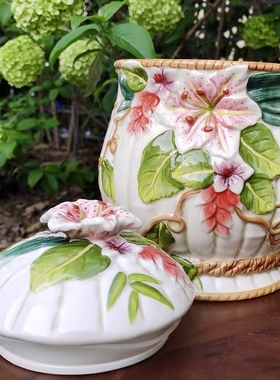 欧式百合富贵竹陶瓷密封罐饼干罐茶叶罐储物罐饰品结婚礼物