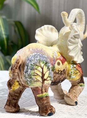 吉祥陶瓷象摆件客厅电视柜酒柜玄关摆件工艺品办公设装饰品