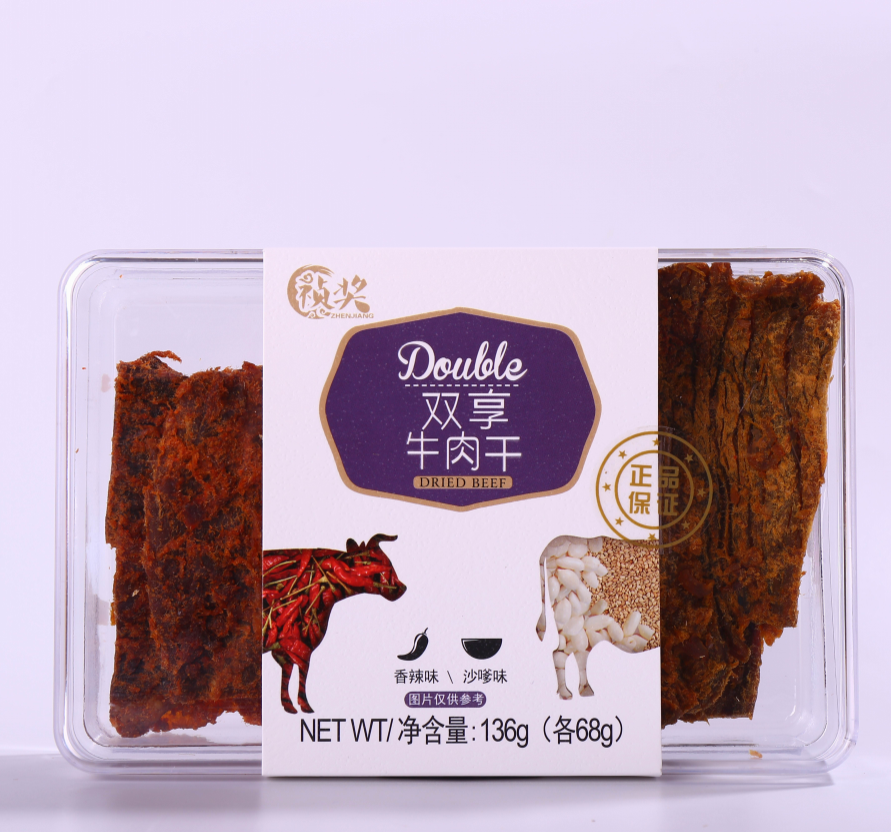 祯奖双享一盒双味牛肉干136g手撕牛肉片沙嗲香辣五香休闲零食包邮-图2