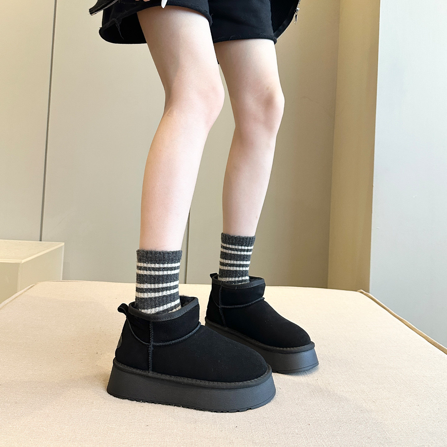 冬季幸福感+日系百搭牛皮加绒保暖配堆堆袜短筒雪地靴女棉鞋棉靴,淘宝优惠券,粉丝福利购,淘宝优惠卷
