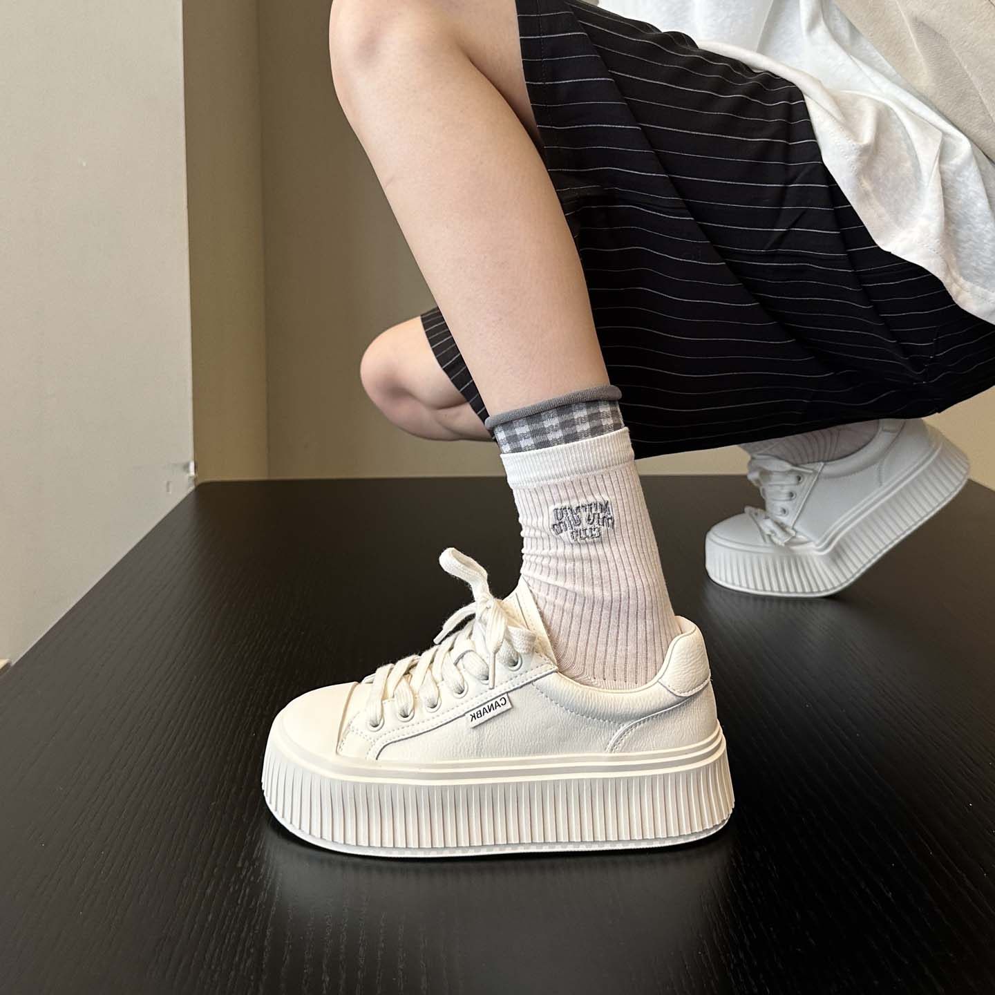 品质尖货~新版本全皮真皮韩版软底丑萌厚底板鞋女鞋小白鞋饼干鞋,淘宝优惠券,粉丝福利购,淘宝优惠卷