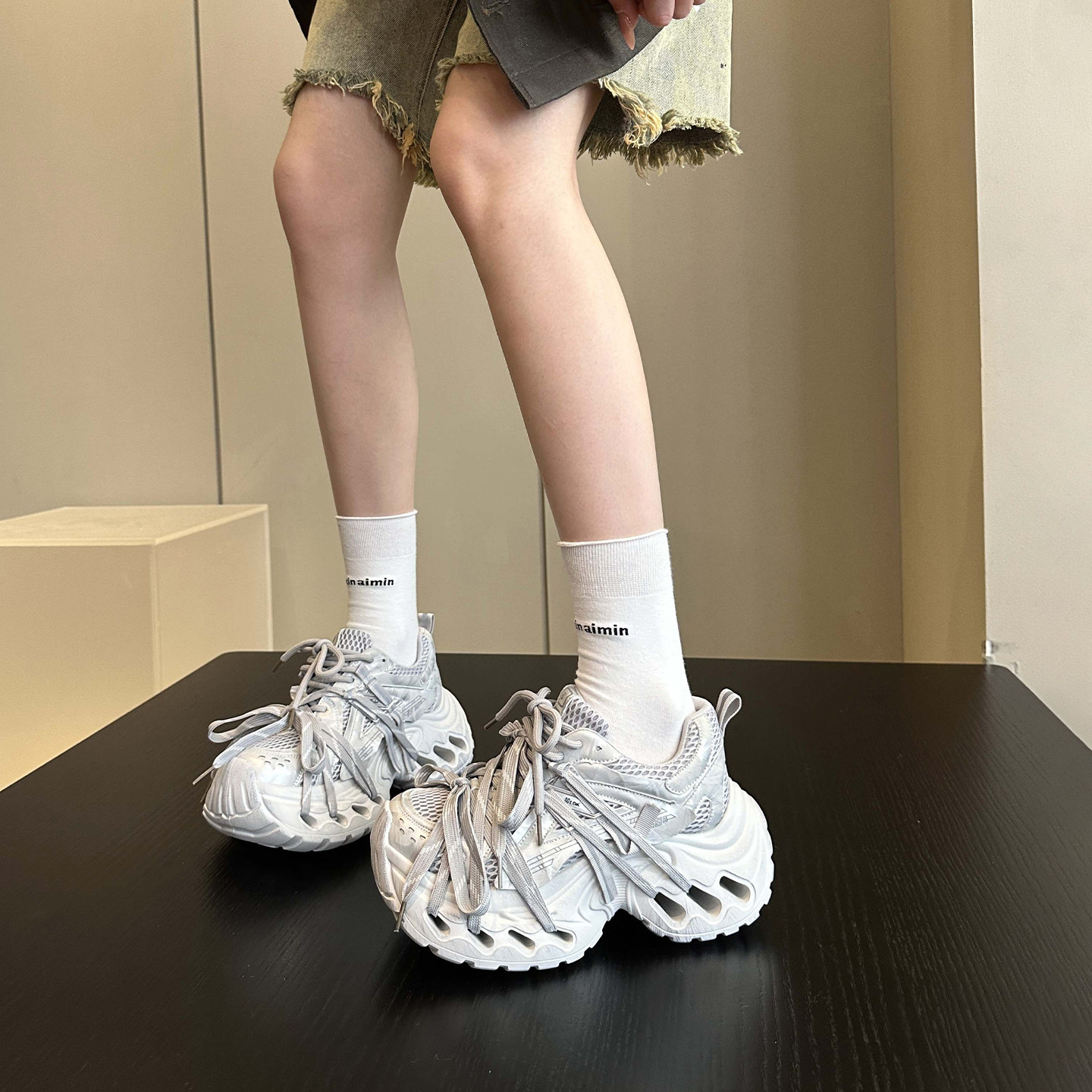 东大门甜酷~韩版新款小众ins潮品擦色增高脏脏老爹鞋女鞋休闲鞋,淘宝优惠券,粉丝福利购,淘宝优惠卷