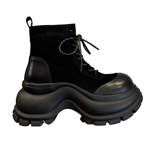 韩国新款式~8CM增高冬季真皮加绒显瘦小个子厚底马丁靴女短靴棉靴 - 图3